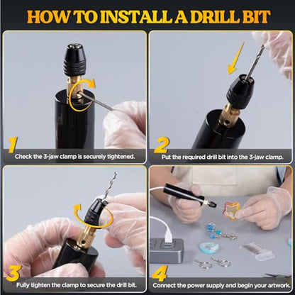 LET'S RESIN Electric Drill, 74Pcs Mini Drills with 3-Jaw Clamp&10 Drill Bit - size: Electric Resin Drill