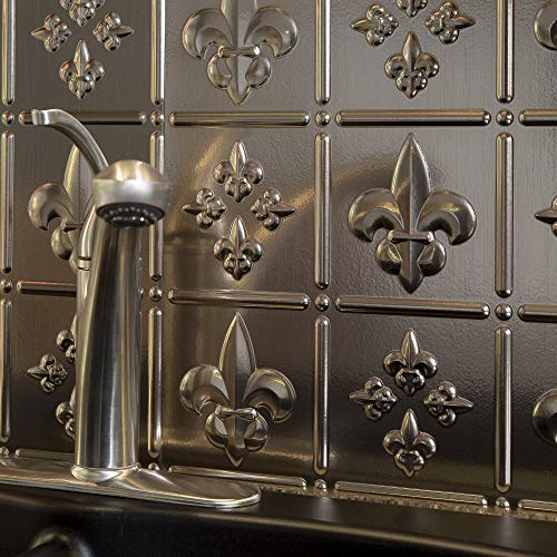 FASÄDE Fleur-de-lis Decorative Vinyl Backsplash 15 sq ft Kit in Brushed Nickel - color: Brushed Nickel