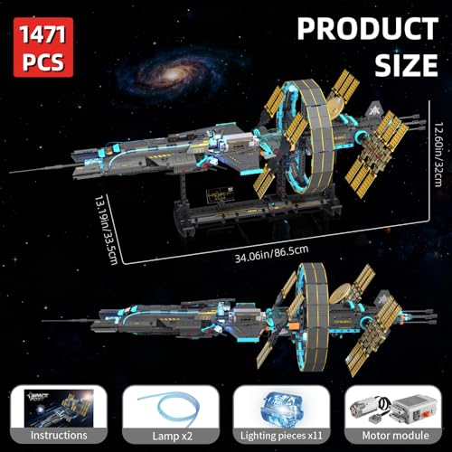 Space Station Building Set with Motor & LED Lights for Kids,Adults