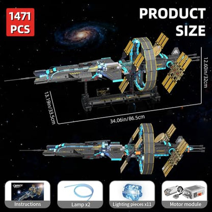 Space Station Building Set with Motor & LED Lights for Kids,Adults