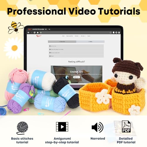 CrochetBox Bee Grow Up Crochet Kit for Beginners, Easy Craft for Adults - color: Bee Grew Up