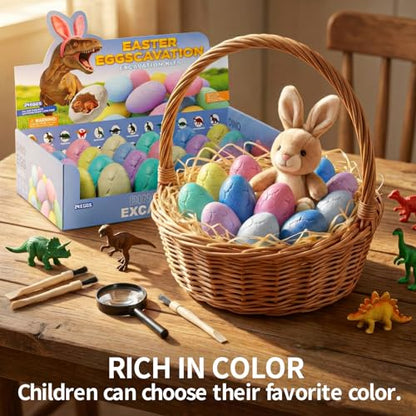 24 Pack Colorful Dinosaur Eggs, Excavation Kit with Learning Cards - style: 24 Dinosaur Eggs(Colorful)