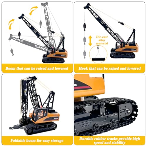 Remote Control Tower Crane Die Cast Truck Hoist Dragline 1:14 Scale 2.4GHz Remote Control Engineering Lift Model Truck Crawler Loader Excavator Bulldozer Construction Toy for Boys & Girls