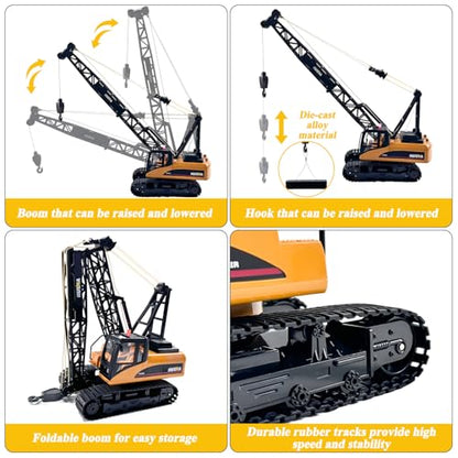 Remote Control Tower Crane Die Cast Truck Hoist Dragline 1:14 Scale 2.4GHz Remote Control Engineering Lift Model Truck Crawler Loader Excavator Bulldozer Construction Toy for Boys & Girls