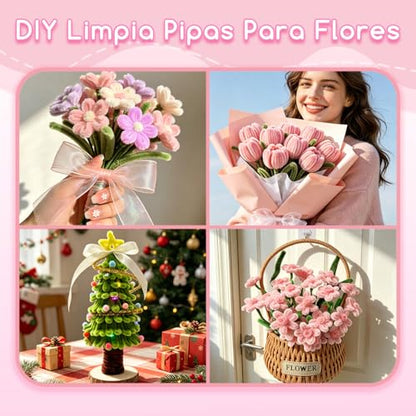 601PCS Pipe Cleaner Flower Kit, Pink Pipe Cleaners Bulk for Flower Making