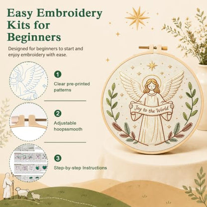 Louise Maelys 3 Set Christmas Embroidery Kit for Beginners, Faith DIY Craft - color: Christian