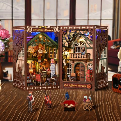 Book Nook Kit, Book Nook Kits for Adults DIY Booknook Model Build - color: Cat Affairs Bureau