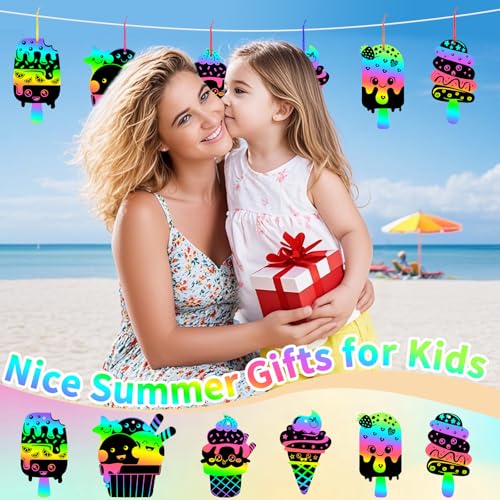 JULMELON 36PCS Summer Crafts for Kids, Ice Cream Scratch Art Party Favors - style: Summer Crafts