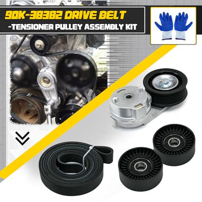 38382 Drive Belt Tensioner Pulley and Serpentine Belt Assembly Kit Fit for Dodge Ram 1500/2500/3500 5.7L V8 2003-2008 Replace # 53032130AA 53032130AC 38058 7PK2570 - size: 90K-38382