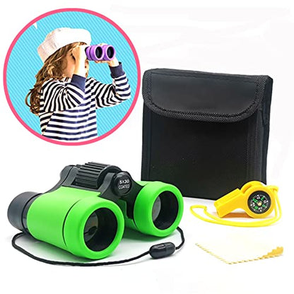 Kids Binoculars Ages 3-12 with Compass & Whistle - color: Green