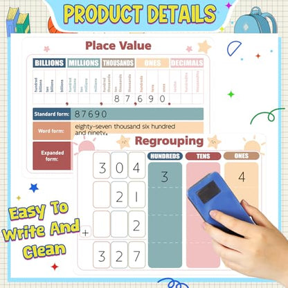 18Pcs Place Value Chart Dry Erase Board Math Manipulatives for Kids - style: Morandi Place Value Charts