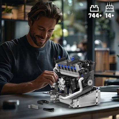 Mould King 10213 Car Engine Building Sets, Intelligent Chip Drive Engine Model Kit that Runs, Build Your Own STEM V8 Engine Model Toys for Adults Collections Home or Office Décor (744+ PCS) - style: MK-10213 engine