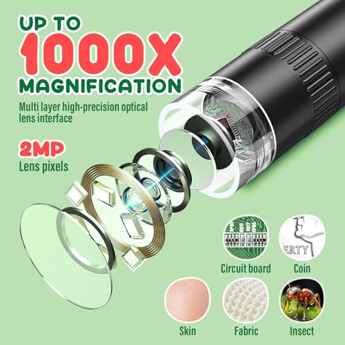 IMICHI Microscope for Kids 50X-1000X Magnification- 2 inch IPS HD Screen, 32GB storage Card, 1080P Video, 2-Hour Battery Life, Easy Carry, Slides Included - Perfect Science Kit Gift for Kids Ages 8-12 - color: Black