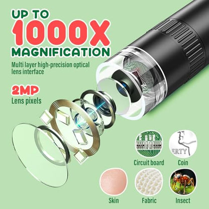 IMICHI Microscope for Kids 50X-1000X Magnification- 2 inch IPS HD Screen, 32GB storage Card, 1080P Video, 2-Hour Battery Life, Easy Carry, Slides Included - Perfect Science Kit Gift for Kids Ages 8-12 - color: Black