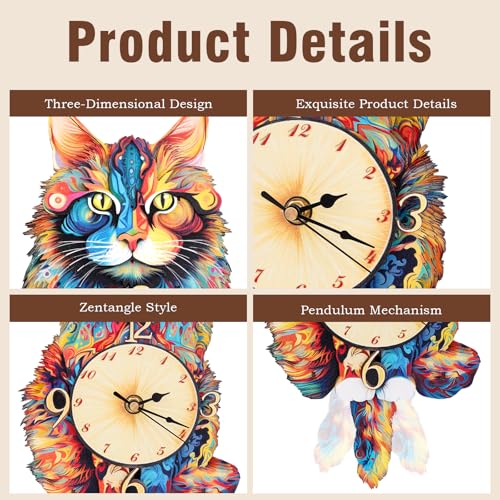 KAAYEE 3D Puzzles for Adults Maine Coon Clock Cat Wooden Puzzle DIY Craft - color: Maine Coon Clock