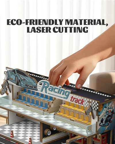 1/64 Diorama Racetrack with LED, Wooden Garage for Hot Wheels