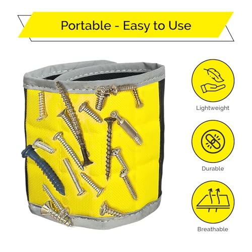 BYKES Magnetic Wristband for Holding Screws, Nails & Tools | Strong Magnetic Extra Large Tool | Portable DIY Magnetic Wristband | Wide Surface Magnet | Heavyduty Tool Gift for Handyman | Yellow/Gray - size: Extra Large