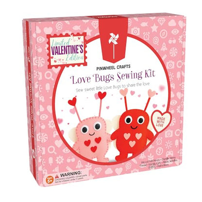 Valentine Gift for Kids, Love Bugs Kids Sewing Kit - Make & Gift Felt Plush Craft, Sew 2 Stuffed Love Bugs (Red & Pink), Precut Felt, Needle, Thread, Polyfill, Googly Eyes, Gift Cards, Ages 5+ - color: Love Bugs