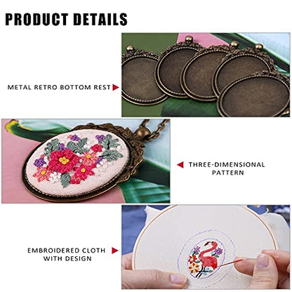ZOCONE 6 Packs Embroidery Necklace Kit, Embroidery Pendant Kit Mini Cross Stitch Kit with 4 Hoops, Necklace, Pendant, Stamped Pattern Cloth, Instructions, etc., Embroidery Kit for Adults - color: 6 Packs-H
