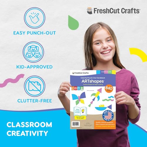 ARTshapes Punch-Out Paper Shapes, Happy, 840 Piece, Classroom Decor - color: Purple,Pink,Yellow,Green,Blue