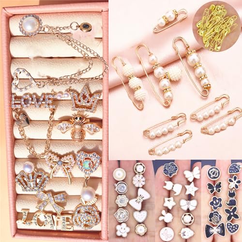 Junk Sock Charms Kit, Brooches and Pins for Women, Bag Charms Safety Pins - color: Gold