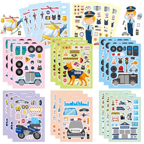 24-Sheet DIY Police Sticker Kit | Create Law Enforcement Scenes with K9, Helicopter & Police Car Stickers - Reusable Educational Crafts for Classroom & Birthday Parties - color: Policeman