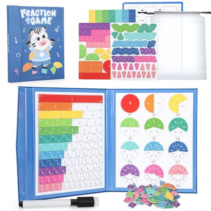 Magnetic Fraction Educational Puzzle, Magnetic Fraction Tiles and Circles, Elementary Fraction Manipulatives, Montessori Math Teaching Aid for Kids