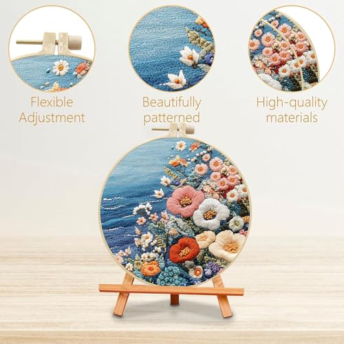 SCECALA 4 Sets Ocean Floral Embroidery Kit - color: Blue and Pink