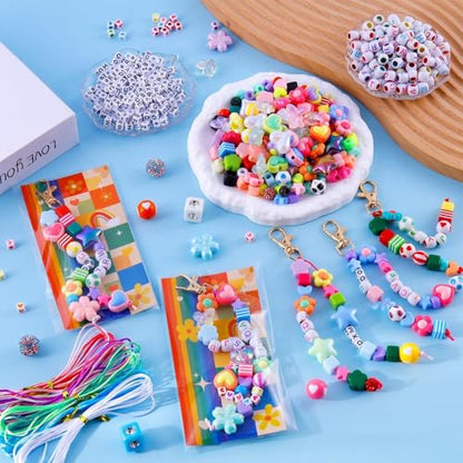 TOHONGADON 618 PCS Beaded Keychain Making Kit, Colorful Bag Charm Kit - color: 618 Pcs Bead
