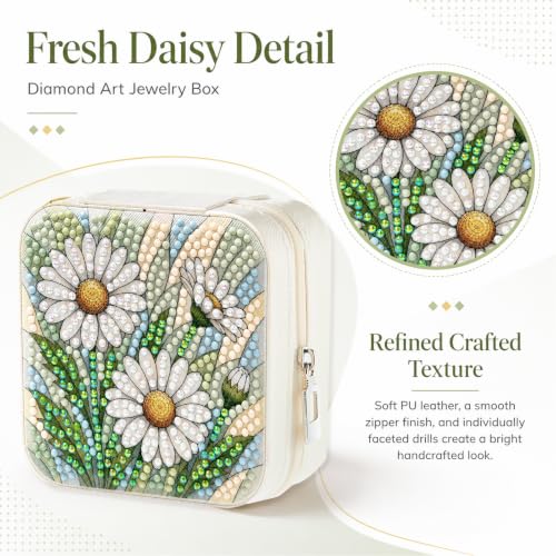 2 PC Diamond Art Flowers Jewelry Boxes Women Craft Adult Bedazzling Kit - color: white and orange