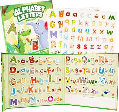 78 PCS Magnetic Letters and Numbers, Uppercase and Lowercase Magnetic Alphabet Letters Book, Anti-Lost Travel ABC Learning Toys, Animal Shaped Wood Educational Set for Kids 3-5 - color: B