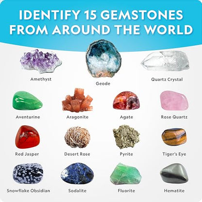 NATIONAL GEOGRAPHIC Mega Gemstone Dig Kit – Dig Up 15 Real Gemstones and Crystals, Science Kit for Kids, Gem Digging Kit, Gift for Girls and Boys, Mining Kit, Rock Collection - style: 15 Stunning Gems
