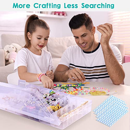 4 Pack Clear Plastic Organizer Box,36 Grids Clear Bead Organizer with Adjustable Divider for Bead Art DIY Craft Jewelry Fishing with 512 Label Stickers