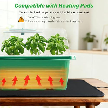Bonviee 5-Pack Seed Starter Trays, Humidity Dome, Base, 12-Cell Tray, Green - color: Green, size: 5 Packs