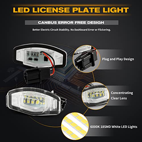 POPMOTORZ LED License Plate Lights Assembly Compatible With 2003-2012 Honda Civic Accord MR-V/Pilot Odyssey City MK4 & 1999-2009 Acura MDX RI TI TSX ILX RDX - 2 Pack 18 SMD Xenon White - size: For Honda Acura