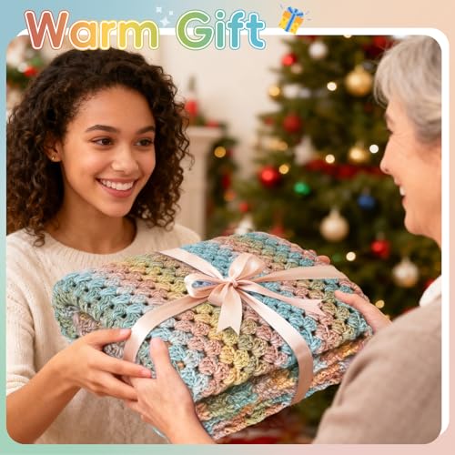 Aeelike Crochet Blanket Kit for Beginner Easy Crochet Kit, Classic Gradient - color: Classical Gradient