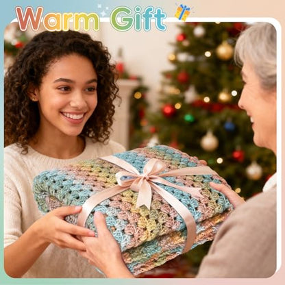 Aeelike Crochet Blanket Kit for Beginner Easy Crochet Kit, Classic Gradient - color: Classical Gradient