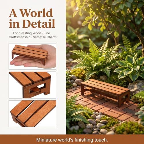 Homoyoyo 3pcs Miniature Wooden Bench Set - Dollhouse Furniture Mini Chairs 1:12 Scale Wooden Park Chair Furniture Accessories for Fairy Garden, Photo Backdrop and Bonsai Landscape Decor