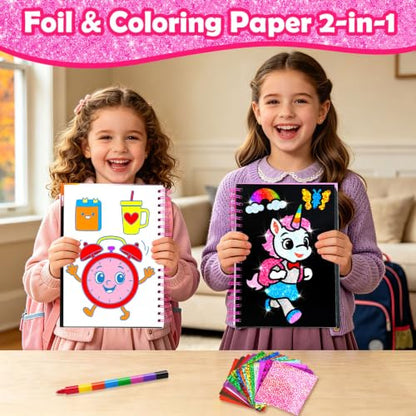 FUNNYB&G Foil Art Craft Kit for Kids, Sparkly Birthday Gift Toy for Girls - style: Back to School