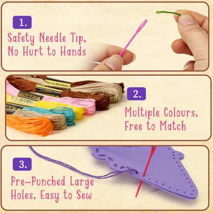 Toylink DIY Sewing Kit for Kids Ages 4-12, 12 Dessert Felt Craft Kit with Pre-Punched Holes, Blunt Plastic Needles, Cotton Stuffing - First Sewing Kit STEM Learning Toys for Girls Boys Birthday Gift - style: Dessert 1