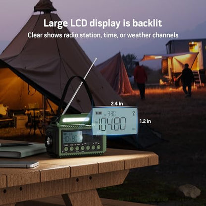 12000mAh Emergency Weather Radio with AM/FM/NOAA/SW, SOS Battery Operated - color: Army Green