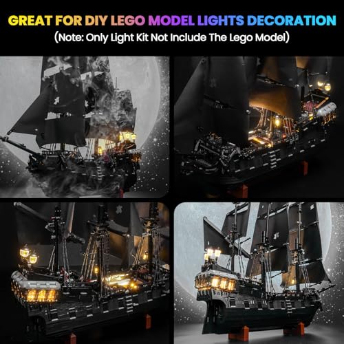 Upgraded Led Light Kit Compatible with Lego Captain Jack Sparrow's Pirate Ship Building Set, RC Version Compatible with Lego 10365 (Model Not Included) - style: Remote Version
