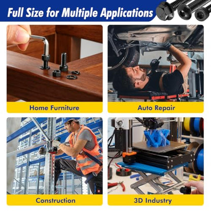 3295PCS Metric Bolt & Screw Assortment Kit, M2 M3 M4 M5 M6 M8 M10 M12 Flange Bolts, Machine Screws, 10.9 Grade, Nuts, Washers, Lock Washers & Rivet Nuts, Hex Socket & Button Head, Black Zinc Plated - color: Black-3295PCS M2 M3 M4 M5 M6 M8 M10 M12