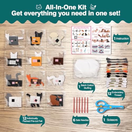 CiyvoLyeen Puppy Cat Sewing Kit for Kids – Fun Kitten Plush Toy Sewing for Girls & Boys – DIY Felt Dog Craft Gift Set Ages 7 8 9 10 11 12