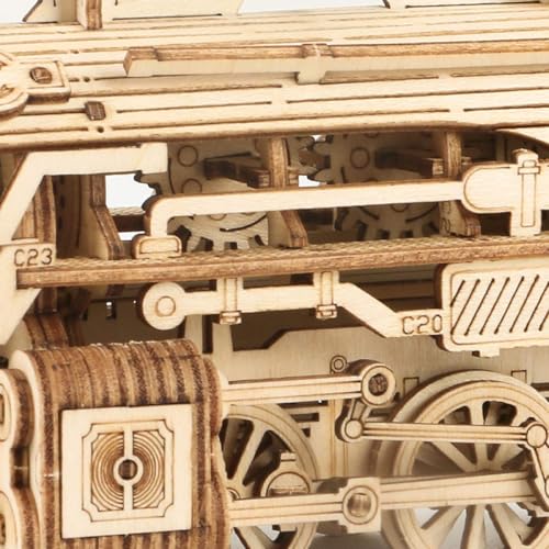 ROKR 3D Wooden Puzzle for Adults Mechanical Car Model-DIY Building Vehicle Kits-Brain Teaser Toys-Gift for Men Women on Birthday/Christmas Day (Steam Train Model with Carriage)