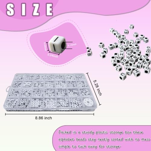 JULIMAIDONG Alphabet Beads A-Z 1100+Pcs Letter Number Hearts Bracelets Bead - color: Square White