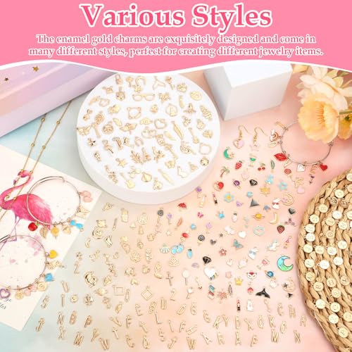 Flasoo 304Pcs Gold Charms for Jewelry Making, Assorted Bracelet Letter Charms for DIY Jewelry Making Necklace Bracelet, Keychains and Crafts