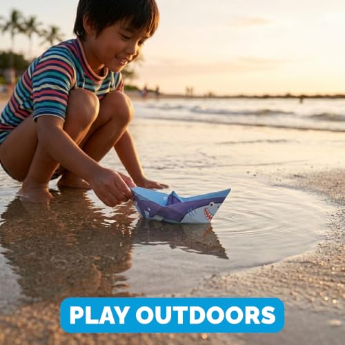 WOYS Floating Origami Boats | Marine Set | Waterproof Premium Reusable Paper | Screen-Free DIY Arts & Crafts Activity & Gift | 5 Sheets | Bath, Pool & Indoor Play - color: MARINE