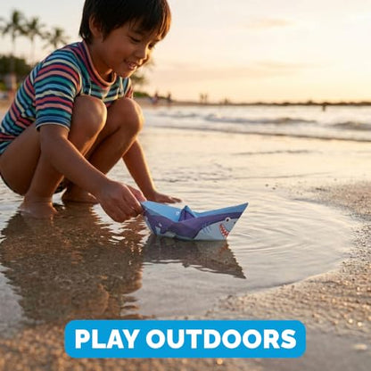 WOYS Floating Origami Boats | Marine Set | Waterproof Premium Reusable Paper | Screen-Free DIY Arts & Crafts Activity & Gift | 5 Sheets | Bath, Pool & Indoor Play - color: MARINE