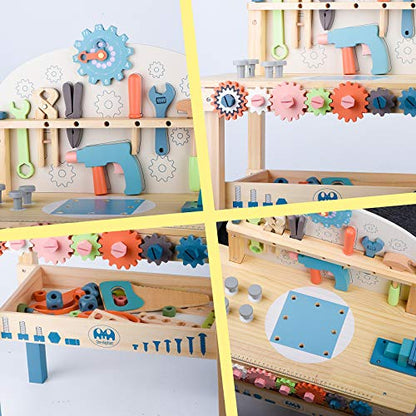 Tool Bench for Kids Toy Play Workbench Wooden Tool Bench Workshop Workbench with Tools Set Wooden Construction Bench Toy for 3 4 5 Year Boys Girls - style: Green Tool Bench
